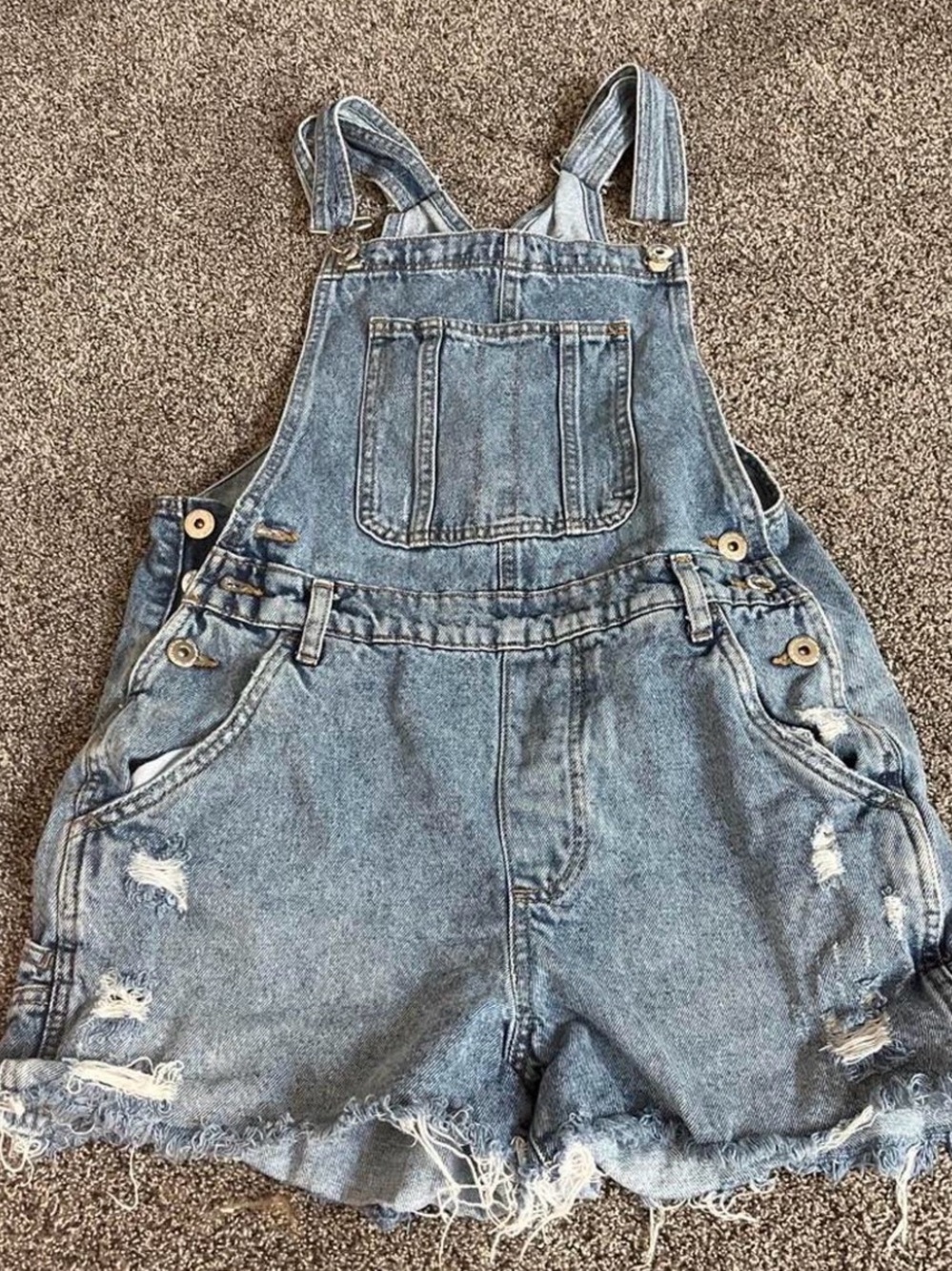 Cotton On Light Blue Distressed Denim Short Overalls